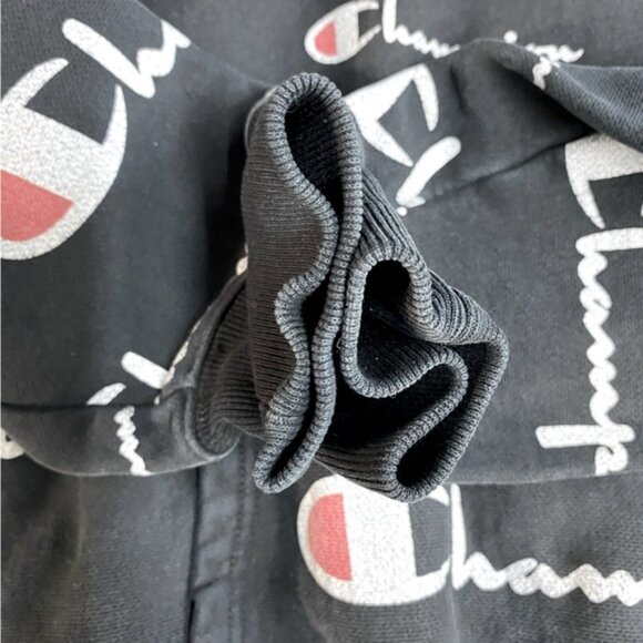 Vintage Champion Reverse Weave Black All Over Logo Print Hoodie M - Picture 9 of 16